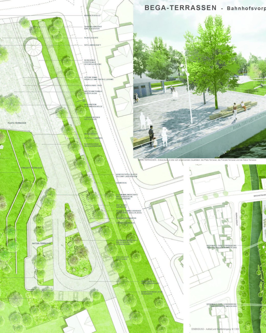 Visualisierung eines Gestaltungswettebewerbsbeitrages zur Umgestaltung des Bahnhofsvorplatzes Schötmar