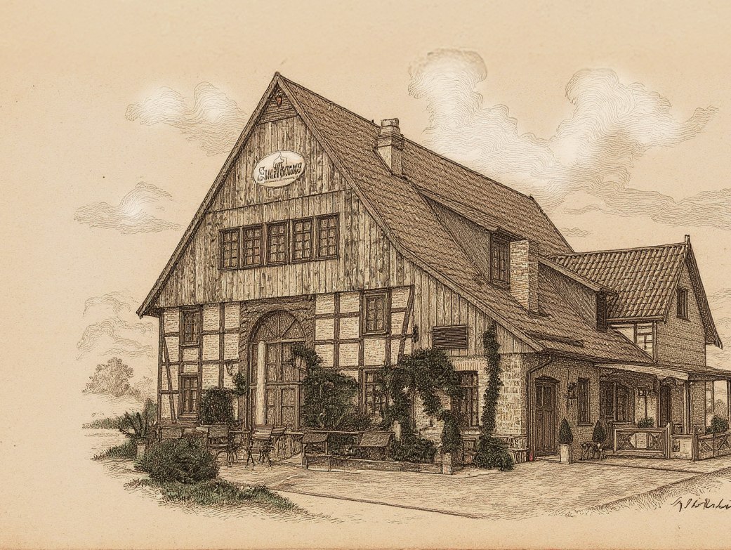 Illustration Brauhaus Illustration im Stil eines Kupferstichs von einem Brauhaus