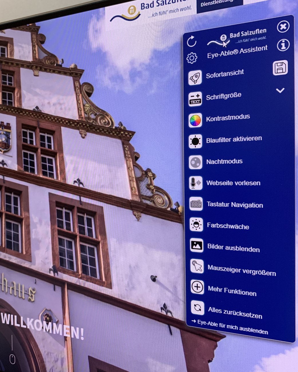 Ein Screenshot der Webseite von Bad Salzuflen mit dem geöffnete Eye-able-Menü, © Stadt Bad Salzuflen