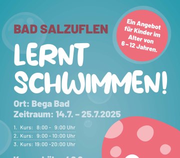 Akteurs-Bündnis „Schwimmen in Bad Salzuflen“ startet ihr drittes Projekt vom 14. bis zum 25. Juli
Schwimmbefähigung für Kinder im Alter von 6 bis 12 Jahren - Anmeldungen ab 01. Juni möglich
, © Bürgerstiftung Bad Salzuflen