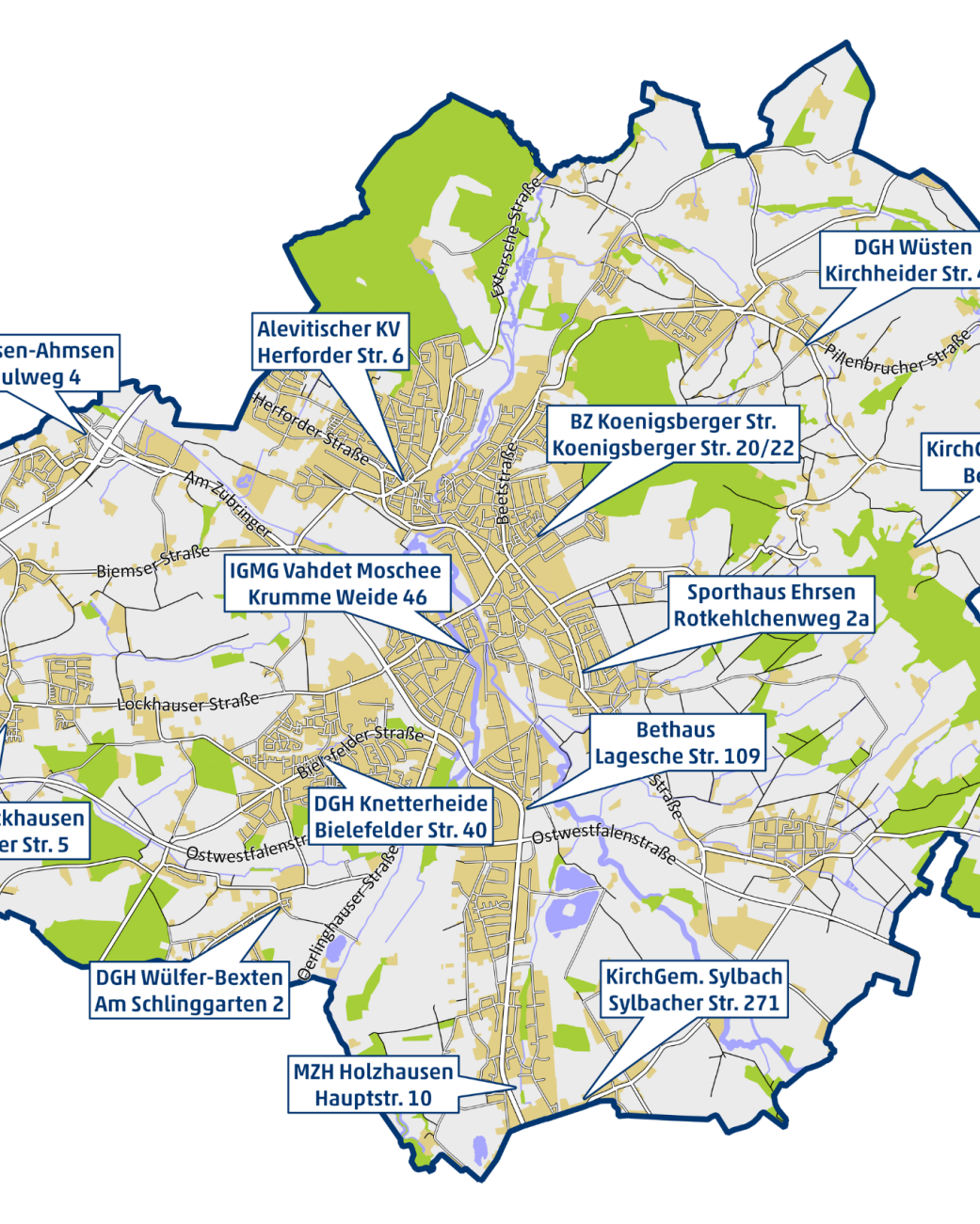 Eine Übersicht aller Wärmeräume als Notfallpunkte in Bad Salzuflen. , © Stadt Bad Salzuflen